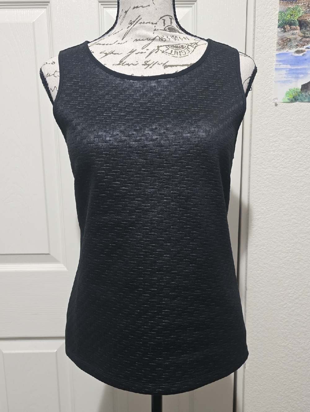 Banana Republic Black Textured Woven Shell Tank Top, Faux Leather, XS, EUC